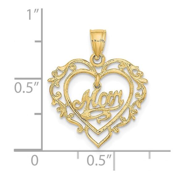 14k Yellow Gold Polished MOM Dangle in Fancy Heart Pendant